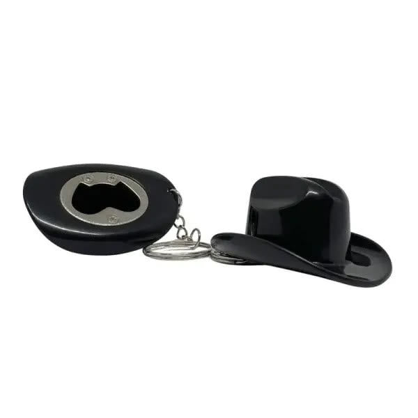 Portachiavi apribottiglie multifunzionale a forma di cappello da cowboy retrò - Nero - image 3