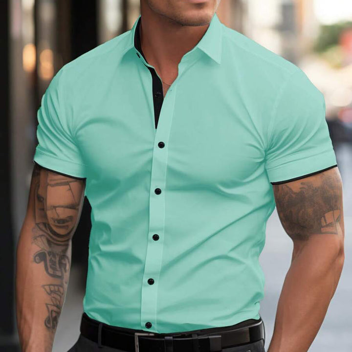 Camicia da uomo estiva a maniche corte elasticizzata, sportiva e casual, con bottoni. - Verde chiaro - 3XL - image 7