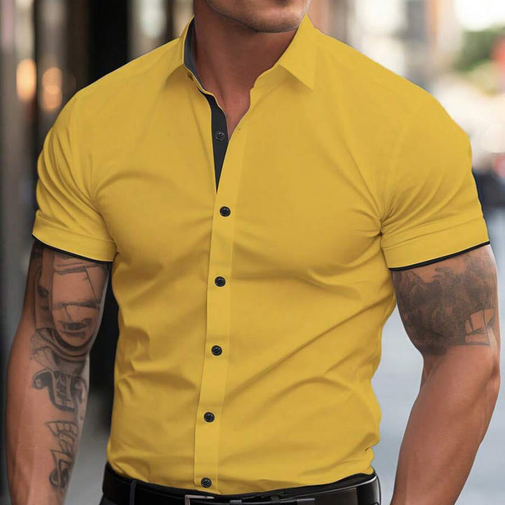 Camicia da uomo estiva a maniche corte elasticizzata, sportiva e casual, con bottoni. - Giallo - 3XL - image 4