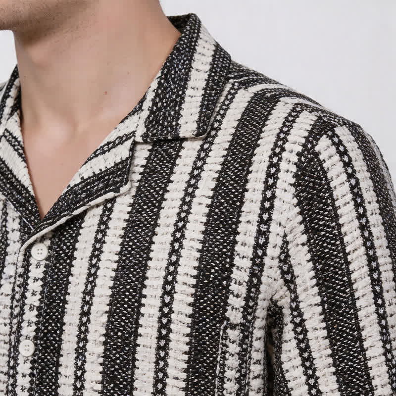 Camicia da uomo classica estiva a righe con trama a rilievo - image 3