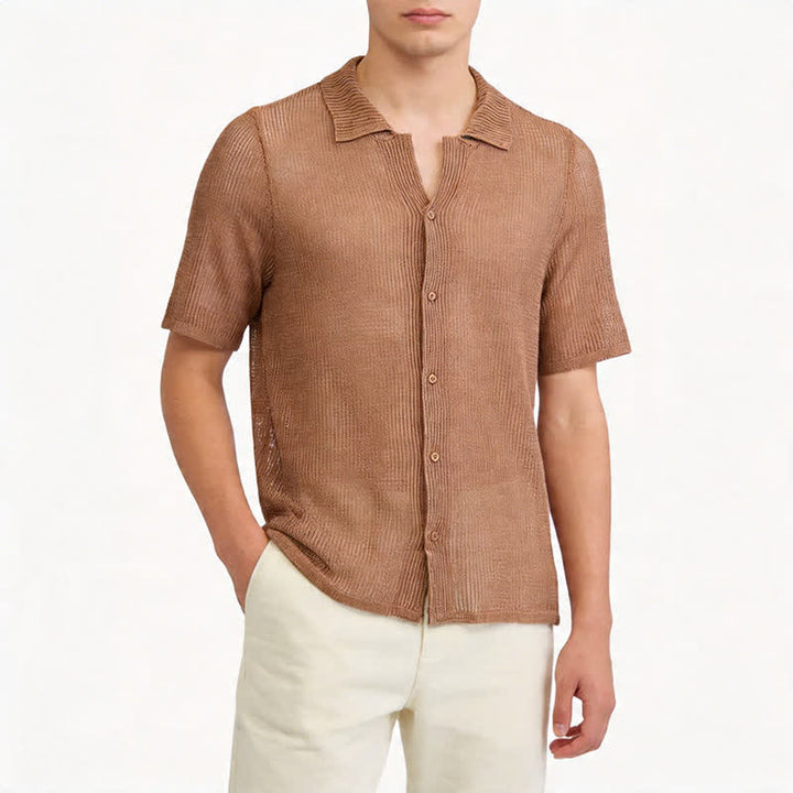 Camicia da uomo a maglia traforata, vestibilità comoda - image 1