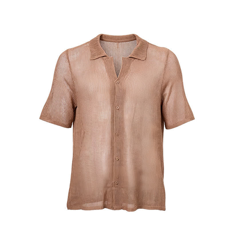 Camicia da uomo a maglia traforata, vestibilità comoda - image 7