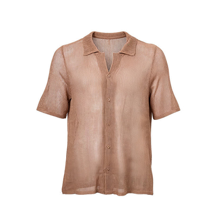 Camicia da uomo a maglia traforata, vestibilità comoda - image 7