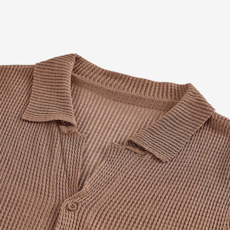 Camicia da uomo a maglia traforata, vestibilità comoda - image 3