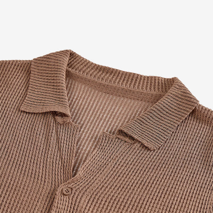 Camicia da uomo a maglia traforata, vestibilità comoda - image 3