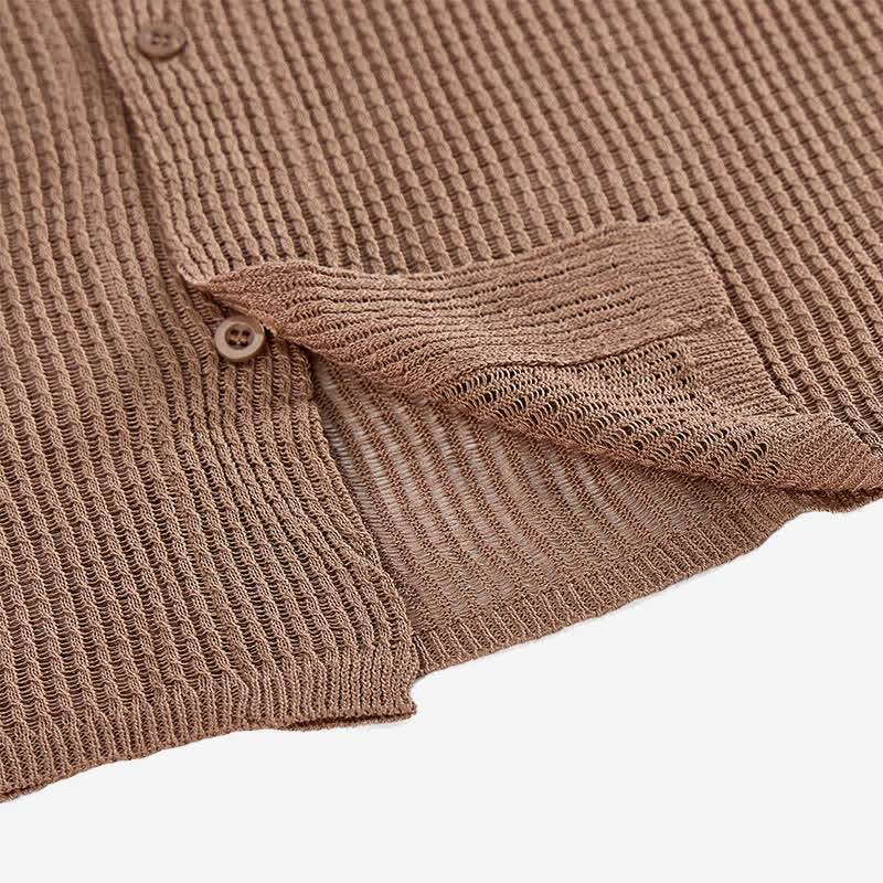 Camicia da uomo a maglia traforata, vestibilità comoda - image 5