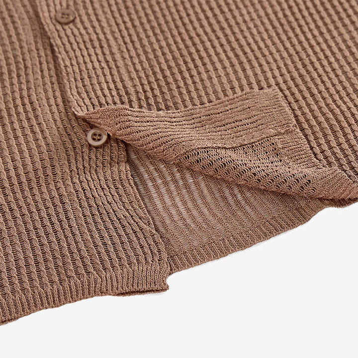 Camicia da uomo a maglia traforata, vestibilità comoda - image 5