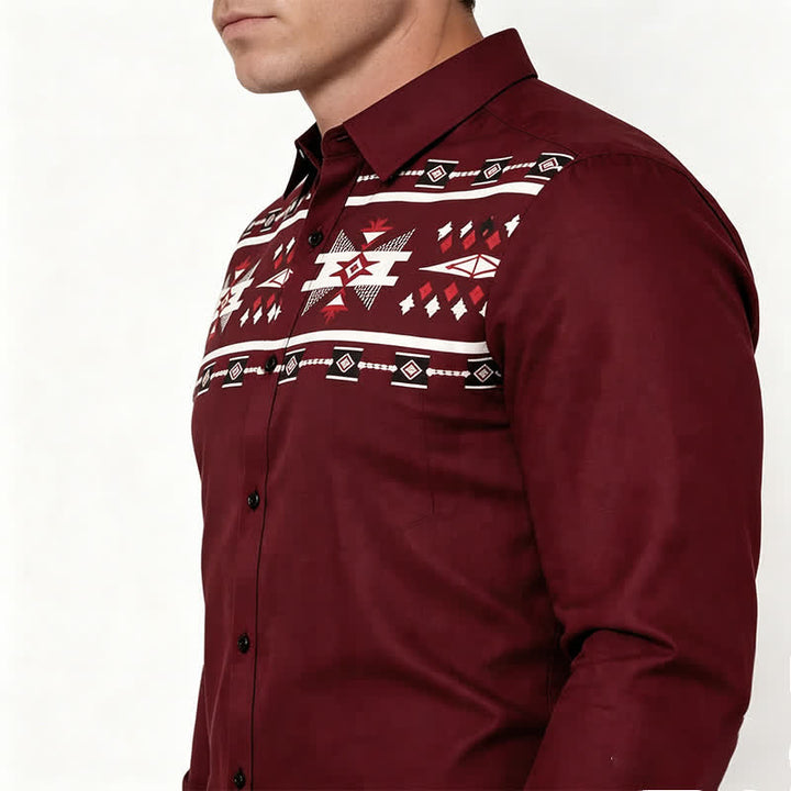 Camicia da uomo con stampa azteca in stile sud-occidentale, con bottoni. - image 3
