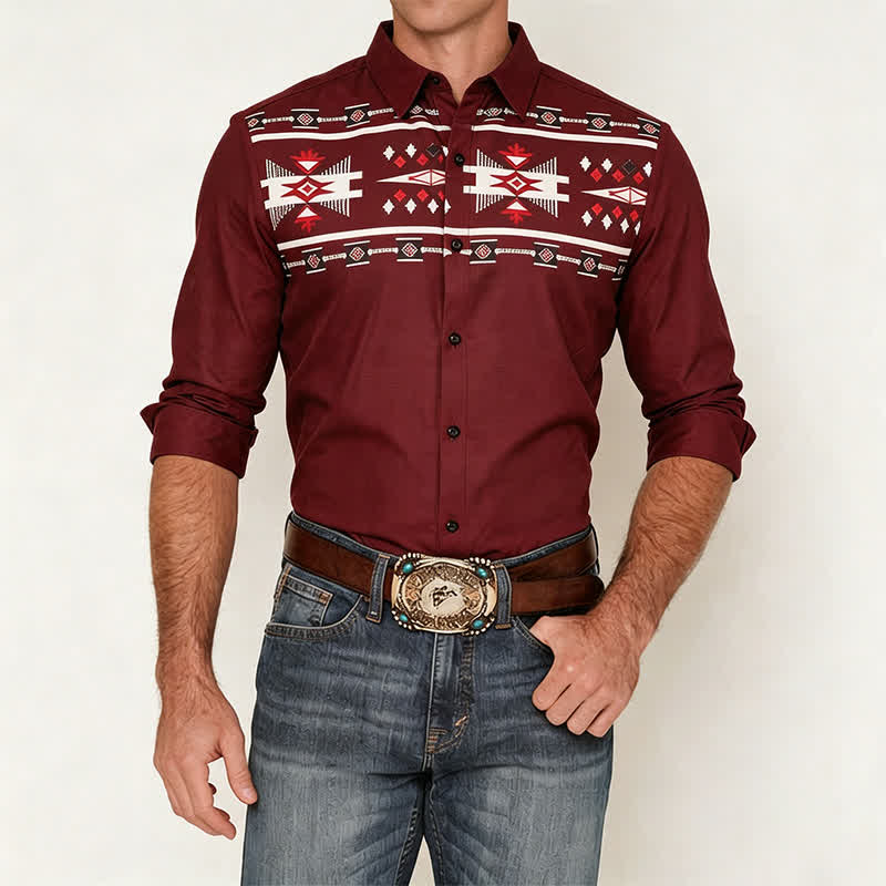 Camicia da uomo con stampa azteca in stile sud-occidentale, con bottoni. - image 1