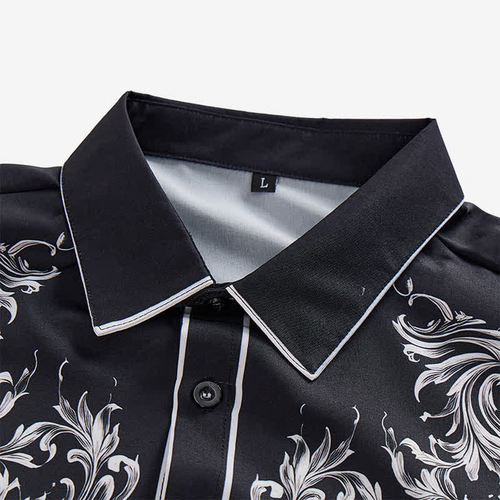 Camicia western da uomo con stampa floreale in bianco e nero e motivi a volute. - image 4