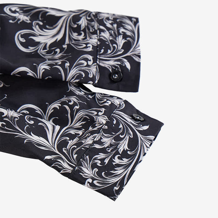 Camicia western da uomo con stampa floreale in bianco e nero e motivi a volute. - image 7