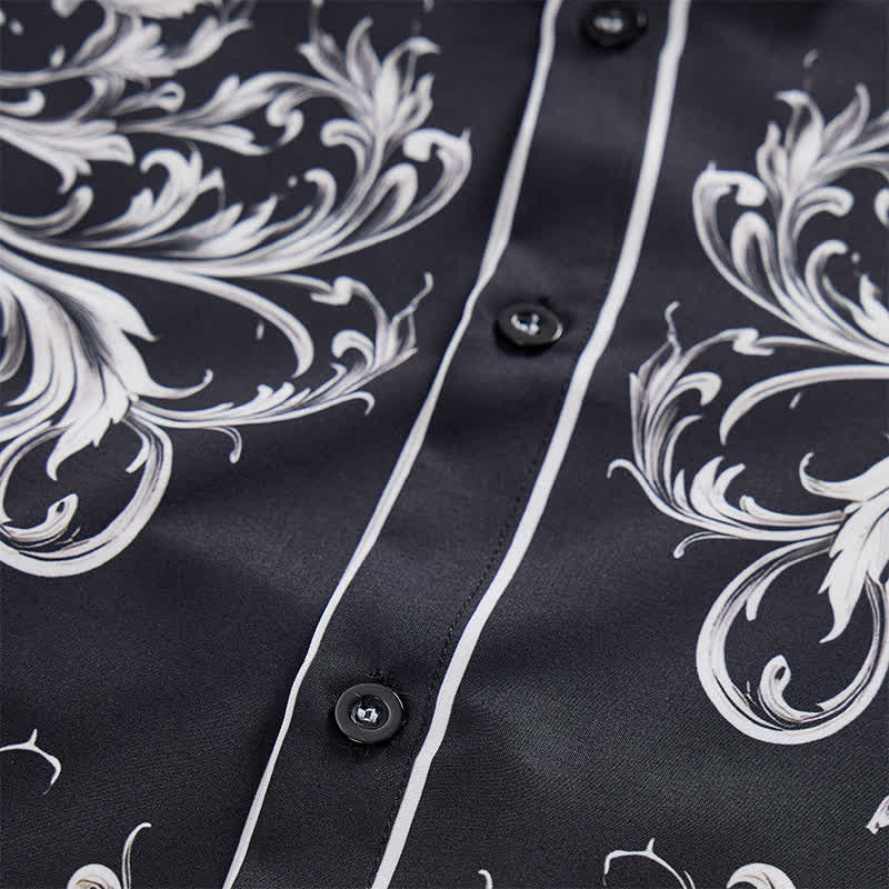 Camicia western da uomo con stampa floreale in bianco e nero e motivi a volute. - image 5