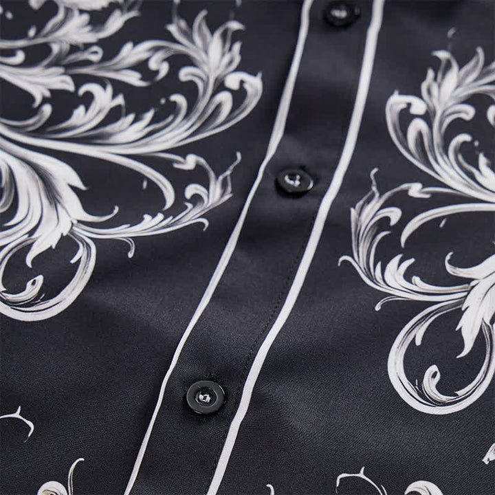 Camicia western da uomo con stampa floreale in bianco e nero e motivi a volute. - image 5
