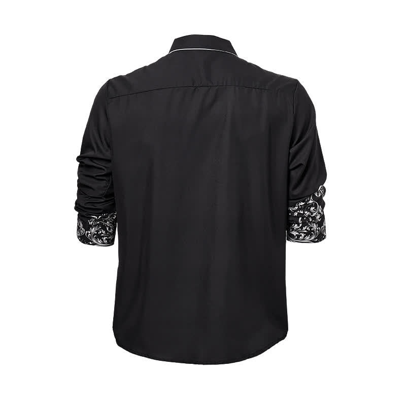 Camicia western da uomo con stampa floreale in bianco e nero e motivi a volute. - image 9