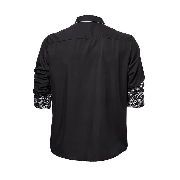 Camicia western da uomo con stampa floreale in bianco e nero e motivi a volute. - image 9