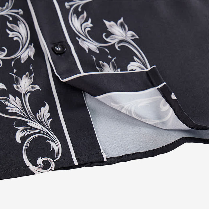 Camicia western da uomo con stampa floreale in bianco e nero e motivi a volute. - image 6