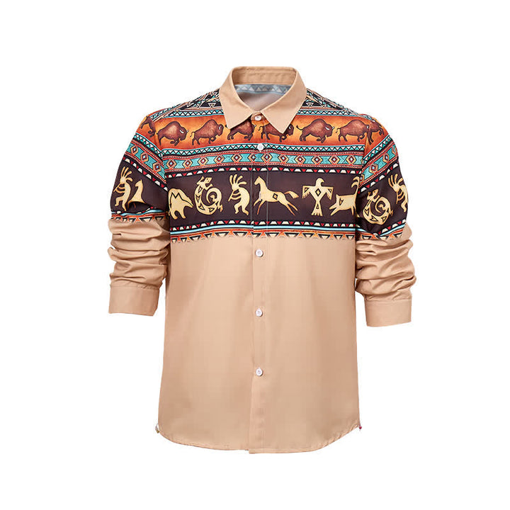 Camicia da uomo in stile western con motivo tribale di bisonti e altri animali. - image 8