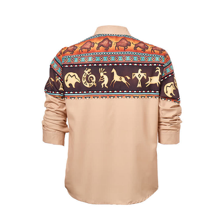 Camicia da uomo in stile western con motivo tribale di bisonti e altri animali. - image 9