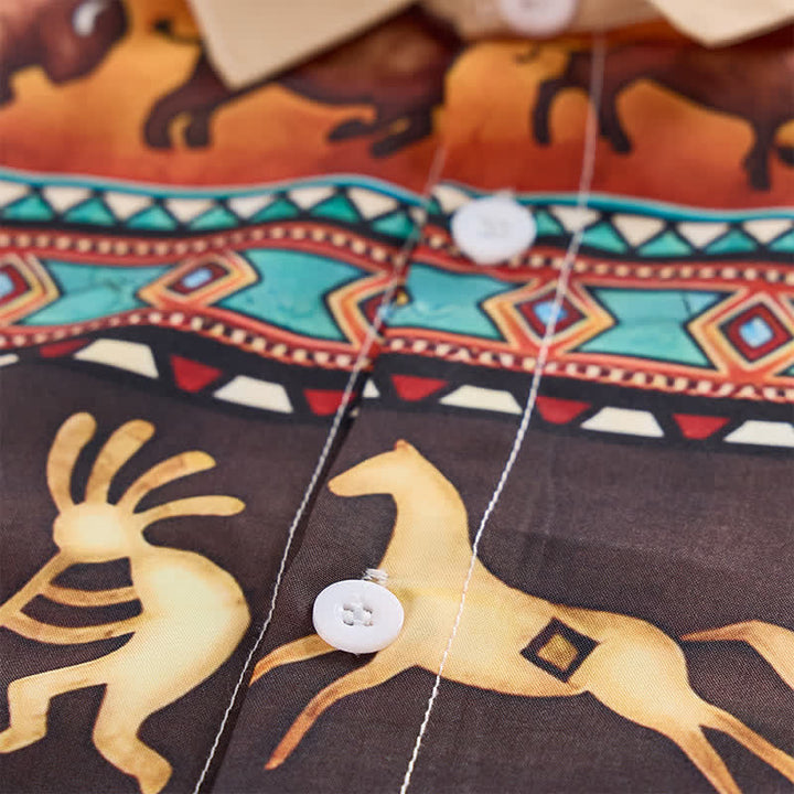 Camicia da uomo in stile western con motivo tribale di bisonti e altri animali. - image 5