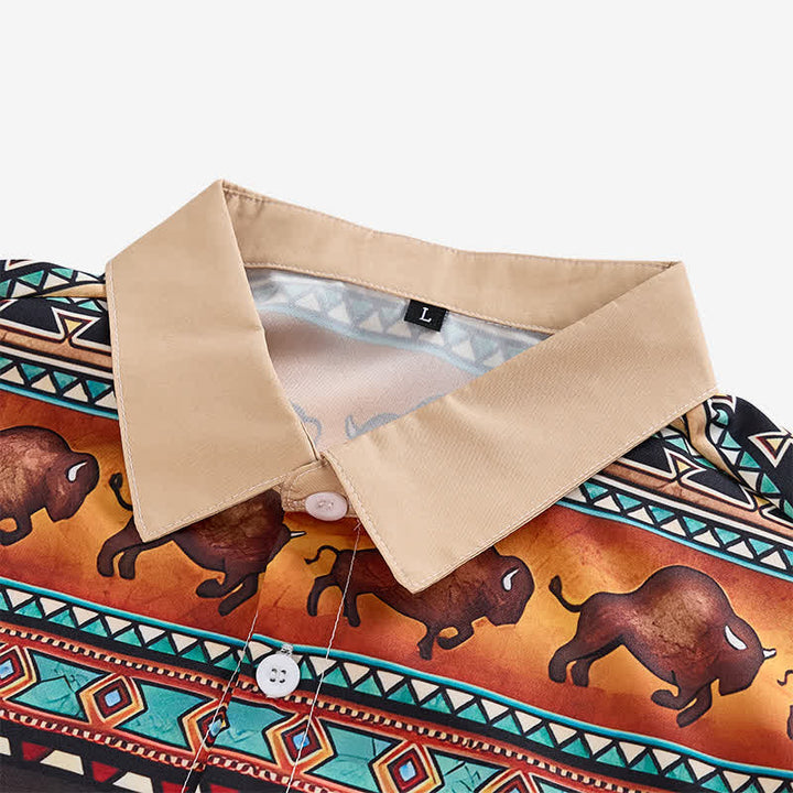 Camicia da uomo in stile western con motivo tribale di bisonti e altri animali. - image 4