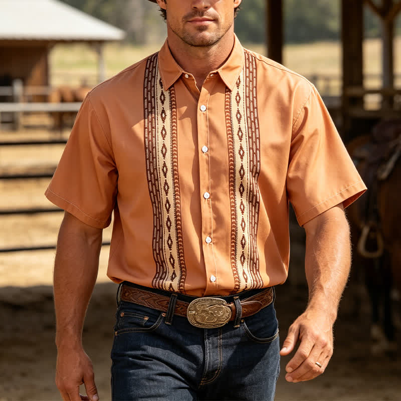 Camicia etnica western da uomo con stampa geometrica azteca - kaki scuro - 3XL - image 0