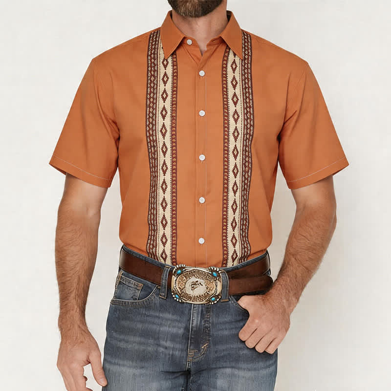 Camicia etnica western da uomo con stampa geometrica azteca - image 1