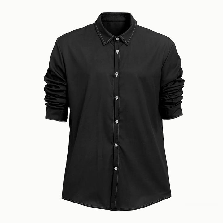 Camicia da uomo a maniche lunghe in stile retrò, elegante e sofisticata. - Nero - 6XL - image 9