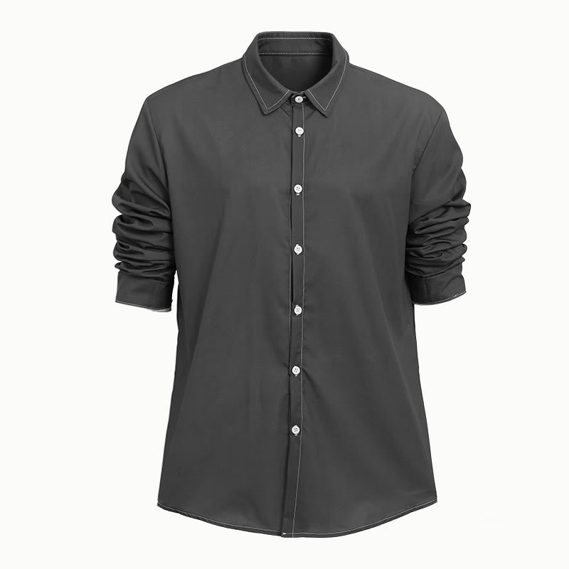 Camicia da uomo a maniche lunghe in stile retrò, elegante e sofisticata. - Grigio scuro - 6XL - image 21