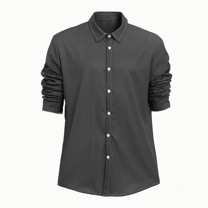Camicia da uomo a maniche lunghe in stile retrò, elegante e sofisticata. - Grigio scuro - 6XL - image 21