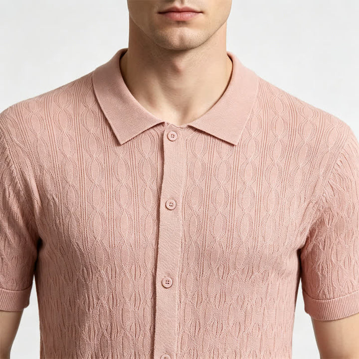 Camicia da uomo a maniche corte con bottoni, in maglia testurizzata - image 3