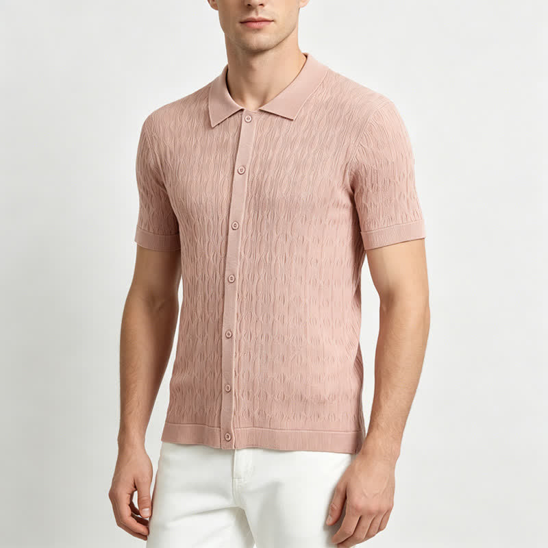 Camicia da uomo a maniche corte con bottoni, in maglia testurizzata - image 1