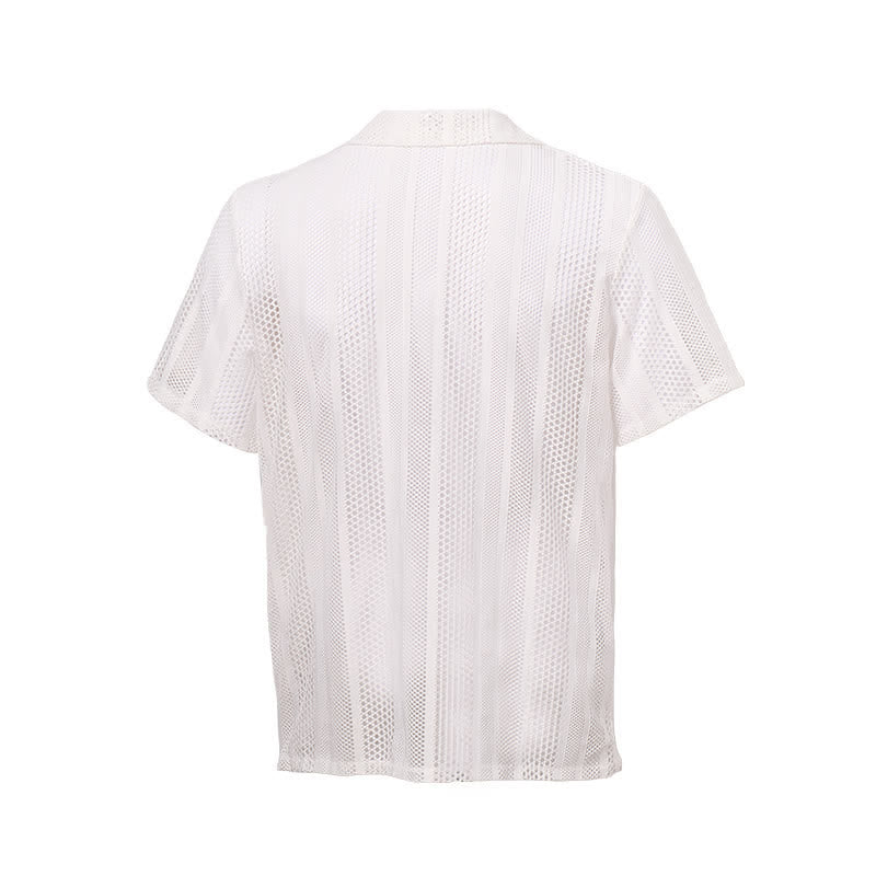 Camicia da uomo traspirante a righe traforate con colletto cubano. - image 9