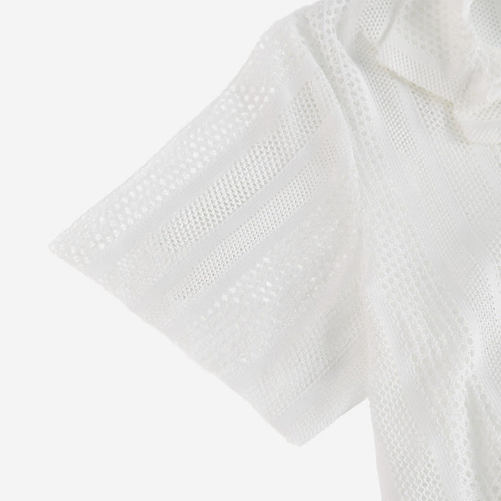 Camicia da uomo traspirante a righe traforate con colletto cubano. - image 7