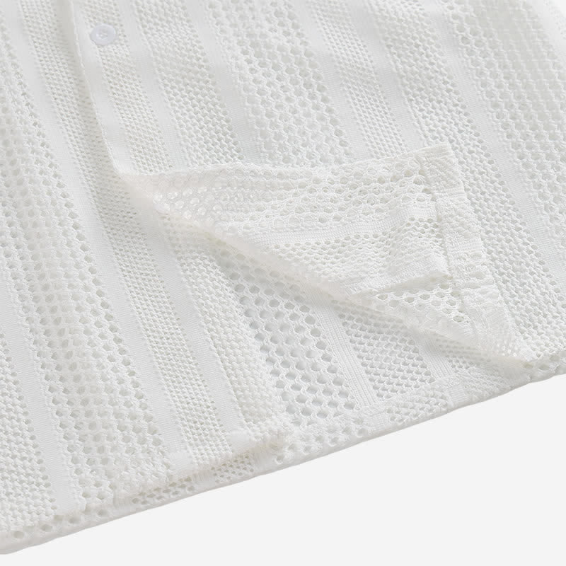 Camicia da uomo traspirante a righe traforate con colletto cubano. - image 6