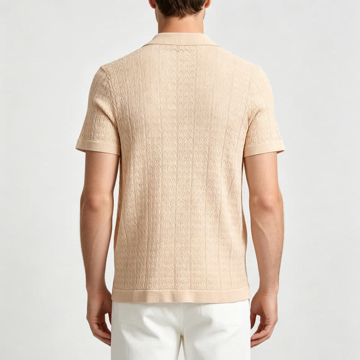 Camicia da uomo a tinta unita con colletto cubano in maglia - image 2