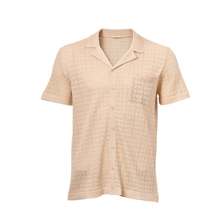 Camicia da uomo a tinta unita con colletto cubano in maglia - image 11