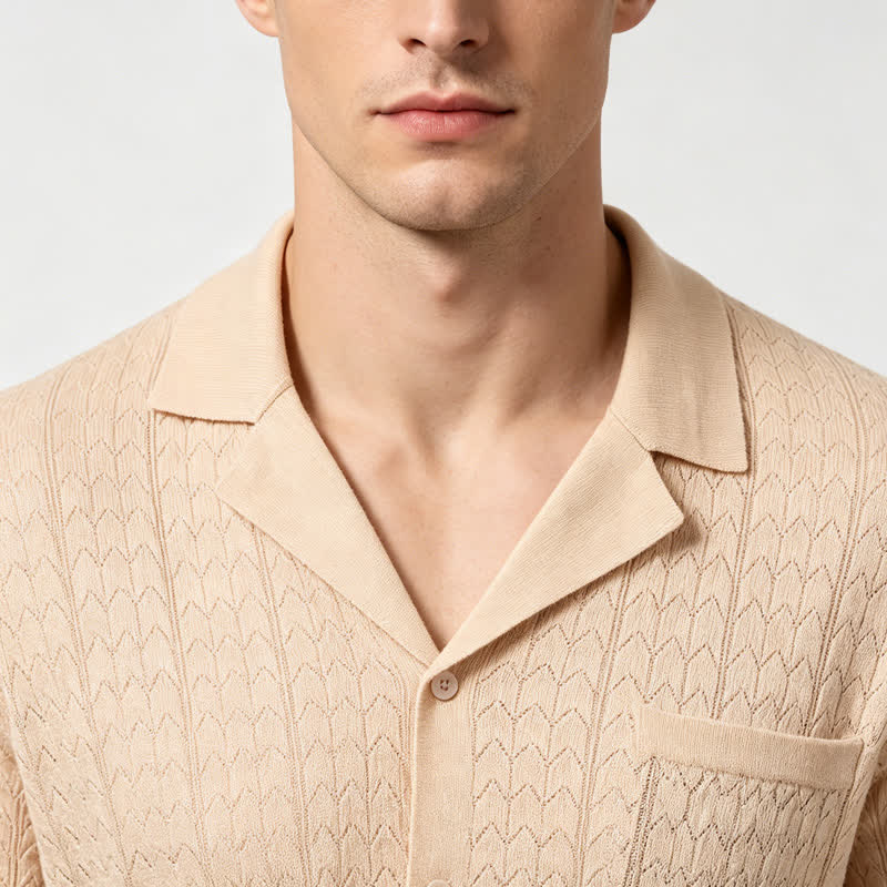 Camicia da uomo a tinta unita con colletto cubano in maglia - image 3