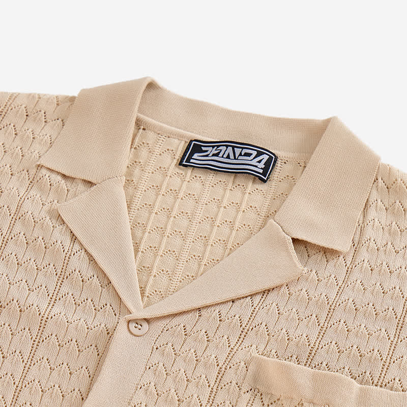 Camicia da uomo a tinta unita con colletto cubano in maglia - image 6