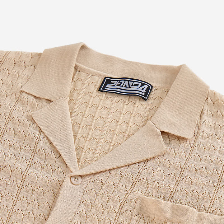 Camicia da uomo a tinta unita con colletto cubano in maglia - image 6