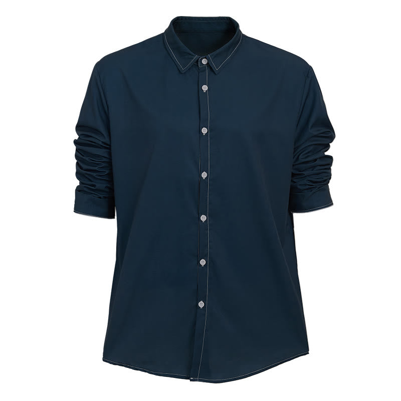 Camicia da uomo a maniche lunghe in stile retrò, elegante e sofisticata. - Blu navy - 6XL - image 15