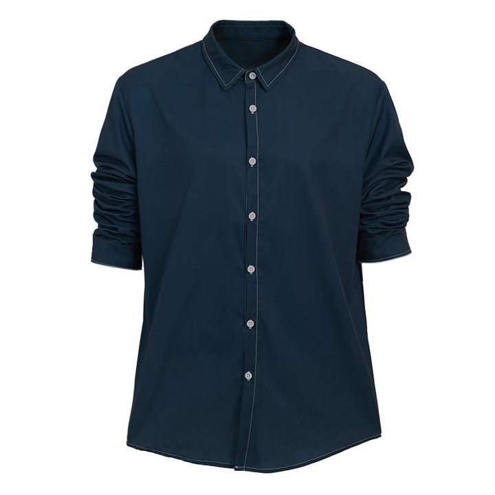 Camicia da uomo a maniche lunghe in stile retrò, elegante e sofisticata. - Blu navy - 6XL - image 15