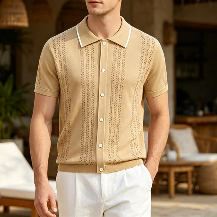 Camicia da uomo estiva casual in maglia con profili a contrasto - Cachi - 3XL - image 4
