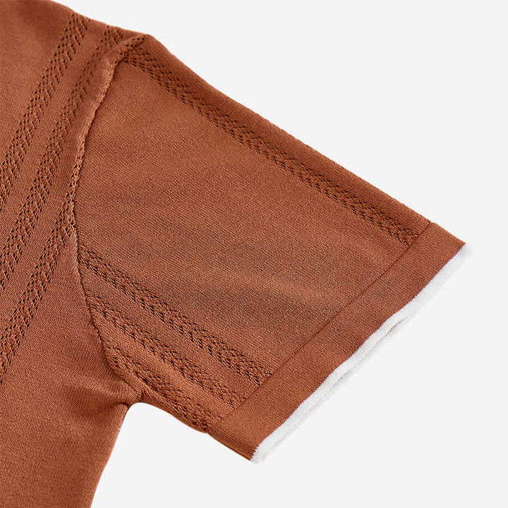 Camicia da uomo estiva casual in maglia con profili a contrasto - image 9