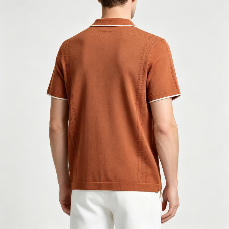 Camicia da uomo estiva casual in maglia con profili a contrasto - image 2