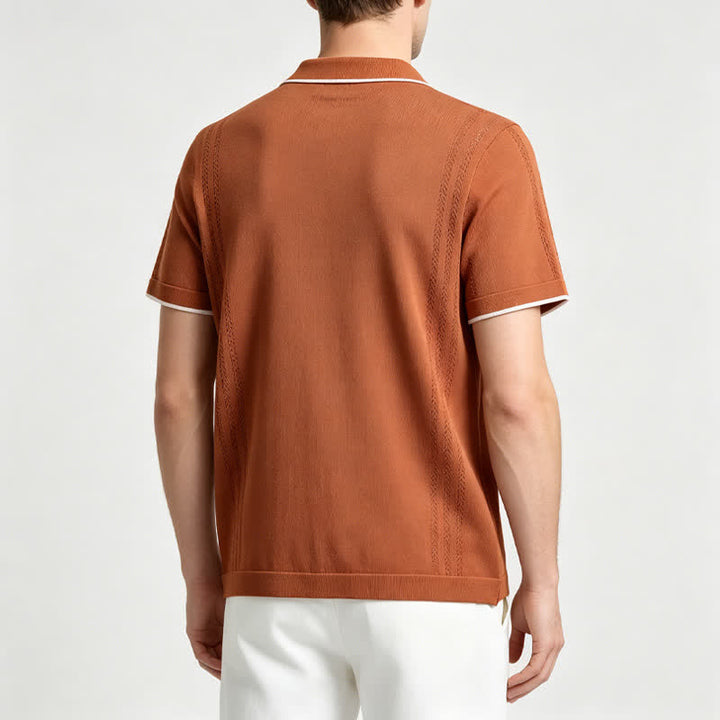 Camicia da uomo estiva casual in maglia con profili a contrasto - image 2