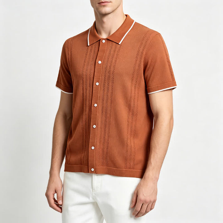 Camicia da uomo estiva casual in maglia con profili a contrasto - image 3
