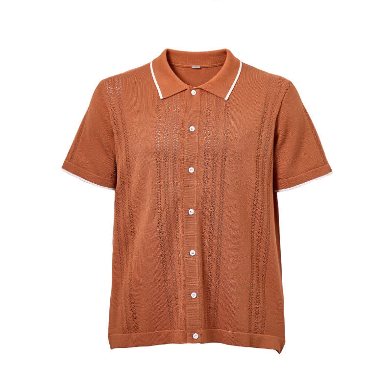 Camicia da uomo estiva casual in maglia con profili a contrasto - image 10
