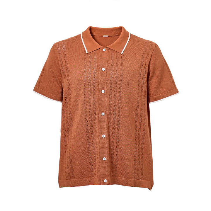 Camicia da uomo estiva casual in maglia con profili a contrasto - image 10