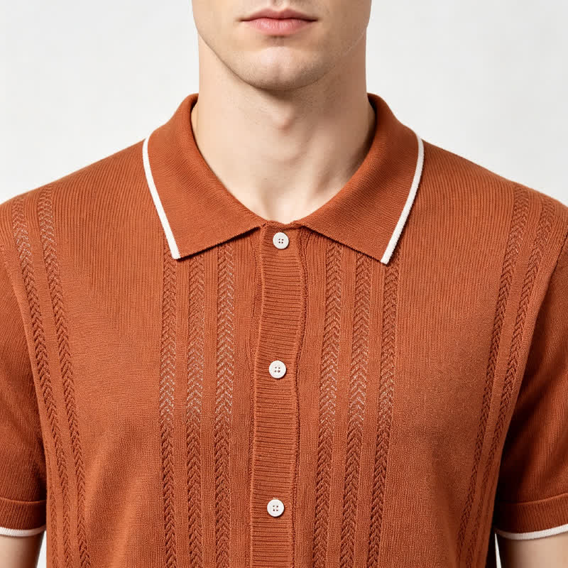 Camicia da uomo estiva casual in maglia con profili a contrasto - image 1