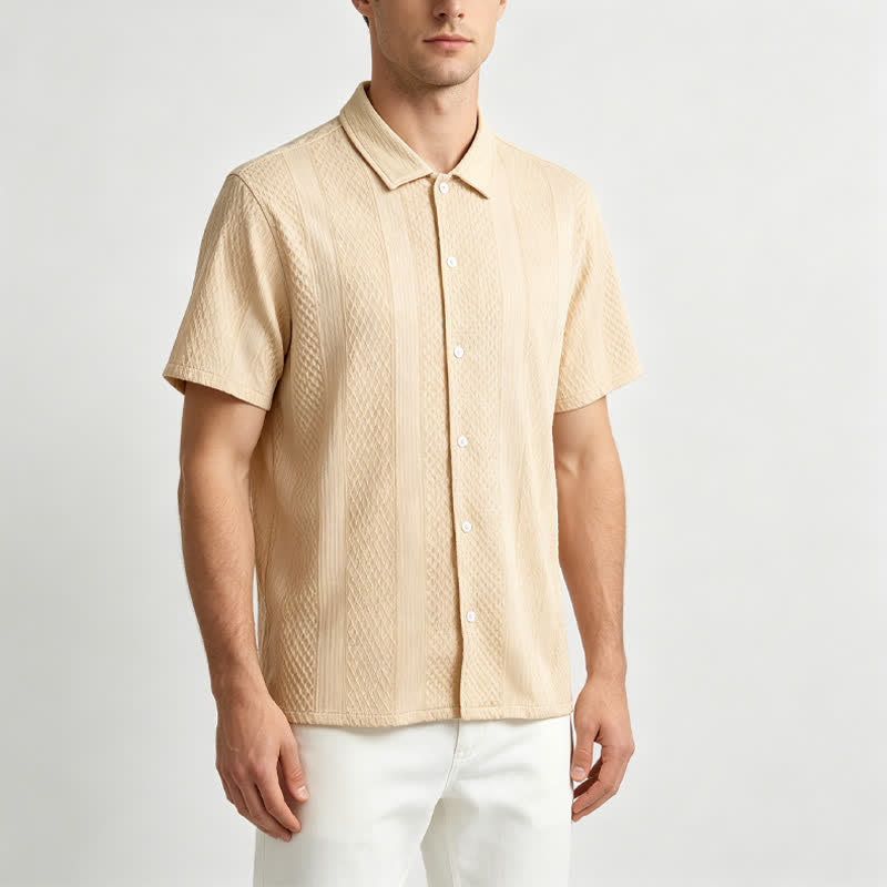 Camicia da uomo in maglia con motivo a rombi verticali in stile retrò street - image 1